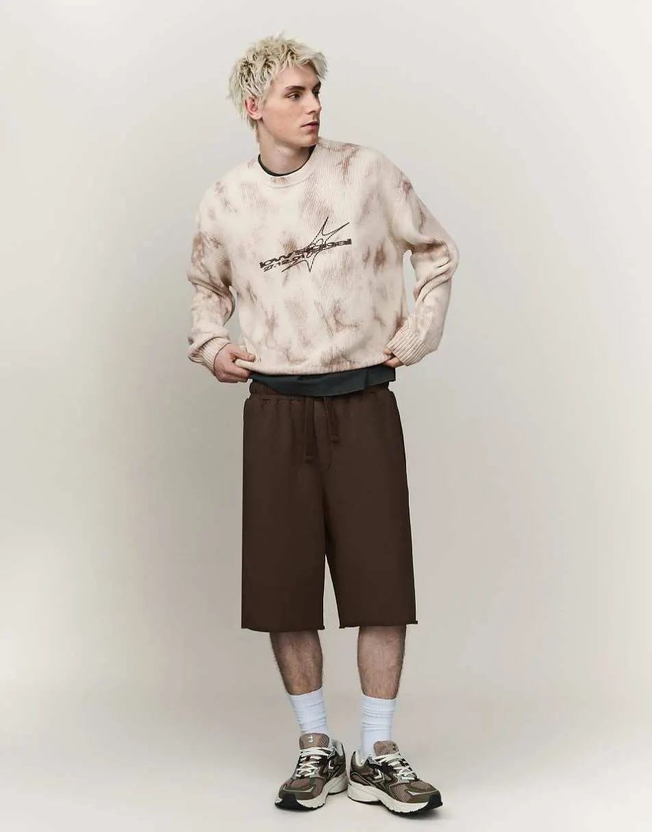 Bershka Printed round neck jumper in beige