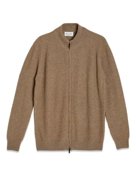 Ingram Ribbed Full Zip Sweater Brown