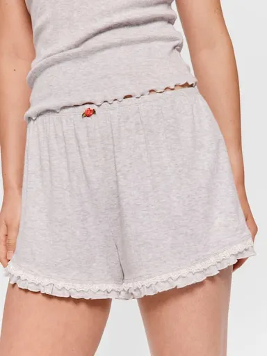 Grey Pointelle Lace Flutter Mini Short