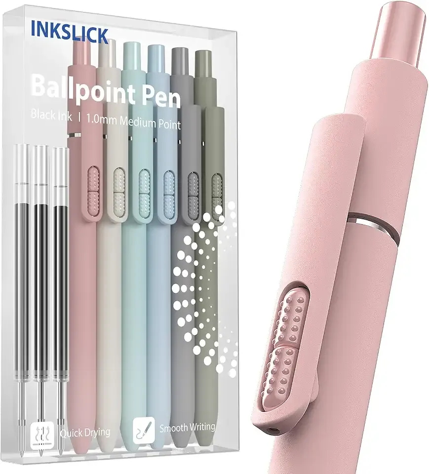 Ballpoint Pens 1mm Black Ink Smooth Writing Fidget Pen for Adults | Medium Point (1.0mm) Ball Point Pens for Women Girls Nurse Teacher Server School Office Work College (6 Pens & 3 Refills)