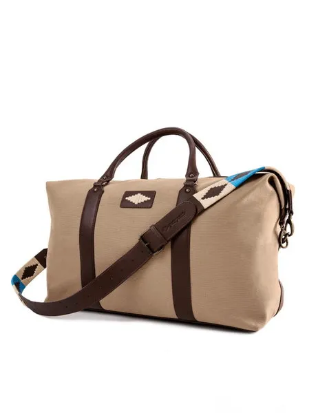 Caballero Large Travel Bag Sand Canvas with Brown Leather