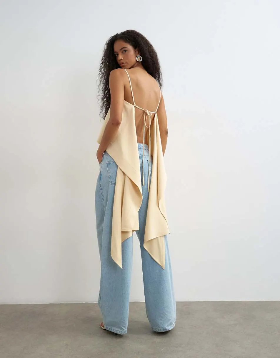 Topshop square neck cami with drape back detail in natural