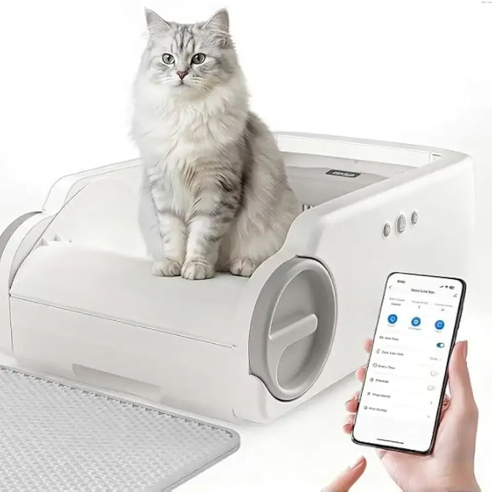 Open-Top Automatic Litter Box Self Cleaning Cat Litter Box Self-Cleaning Robot for Large Cats with Safety Sensors and APP Control