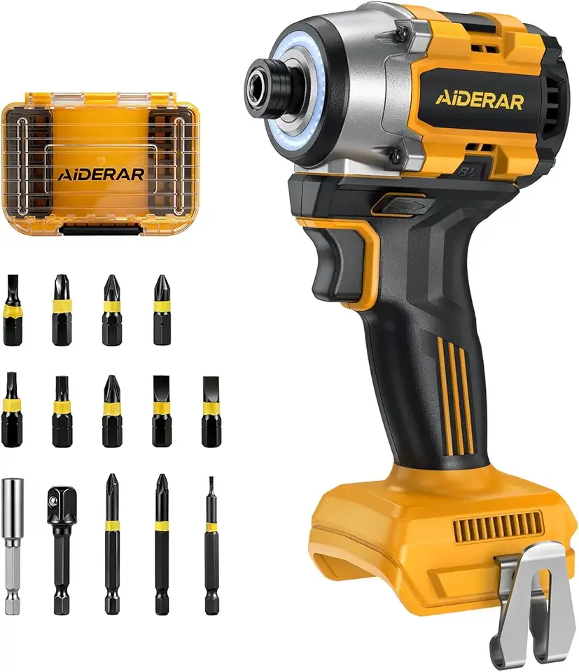 20V Cordless Impact Driver (Bare Tool) Compatible with Dewalt Battery, 2390 In-lbs Max Torque Brushless 1/4" Impact Driver, Reverse Auto-Stop 12 Speed Impact Drill with LED Light, S2 Bits Set