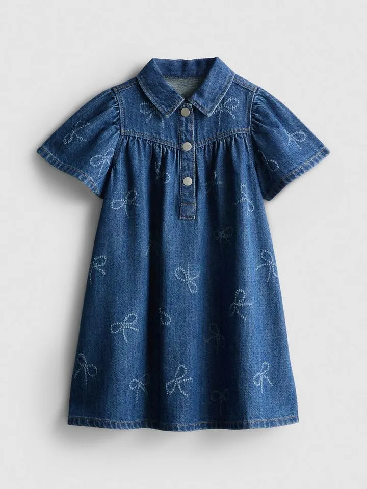 1–9 ans | Robe en denim de coton à imprimé nœud