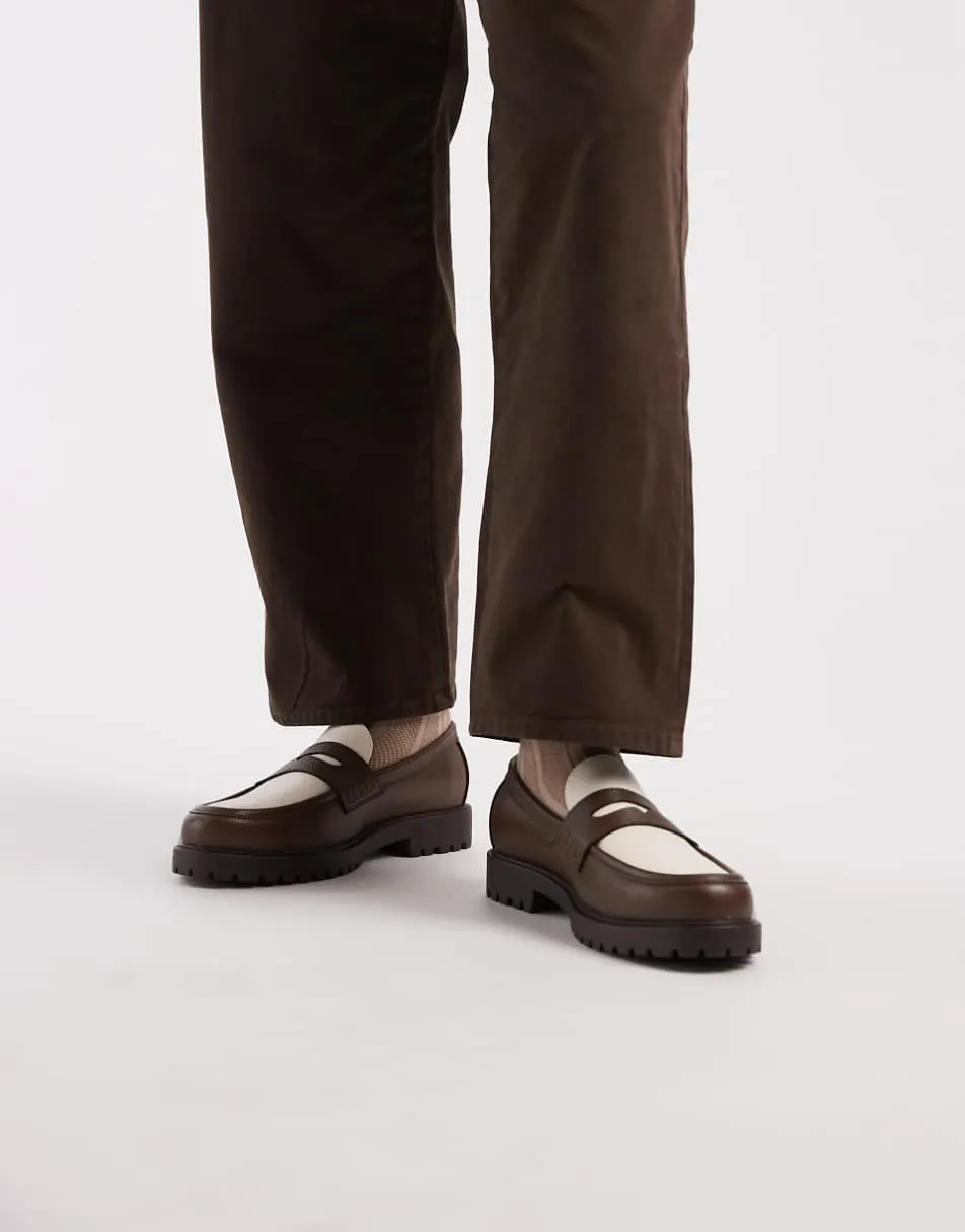 ASOS DESIGN loafers in brown and cream with cleated sole