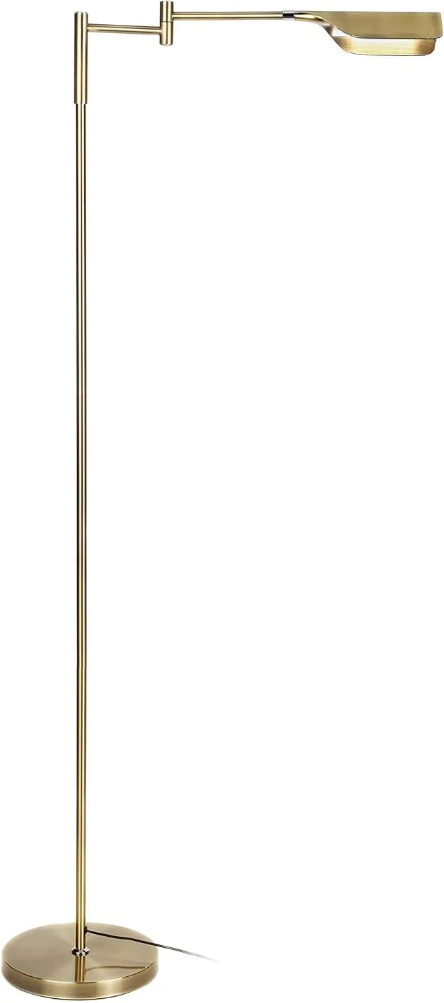 Brightech Leaf Pharmacy LED Reading Lamp, Dimmable Floor Lamp with Easy Rotation over Chair or Desk for Living Rooms & Offices, Adjustable Standing Tall Lamp, For Sewing & Crafts, Antique Brass (Gold)