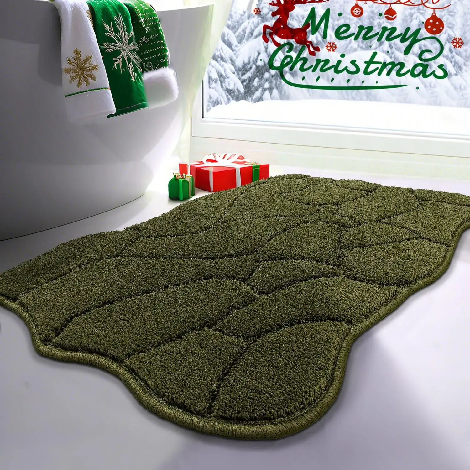BSICPRO Microfiber Bathroom Rugs, 32x20 Inches Bath Mats for Bath Non Slip,Extra Soft Thick Absorbent Shower Bath Rugs Mats Carpet for Bathroom Floor, Machine Washable (Olive Green)