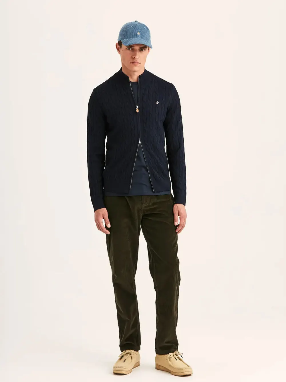 MERINO CABLE ZIP CARDIGAN