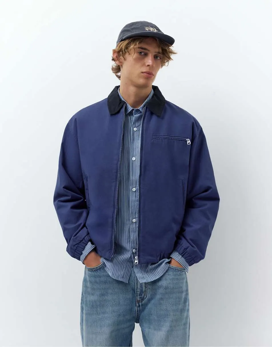 Pull&Bear Jacket with contrast collar in deep blue