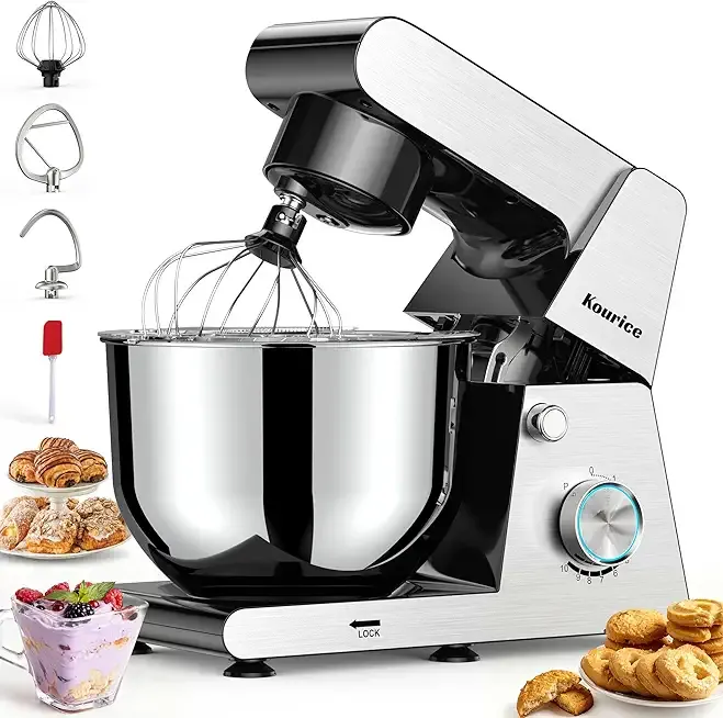 Stand Mixer Body with Stainless Steel Cladding Pro-Grade Powerful Kitchen Mixer for Baking Bread Dough Cake 10+p Speed Tilt-Head Electric Food Mixer With 6.5QT Bowl Dough Hook Wire Whisk Flat Beater