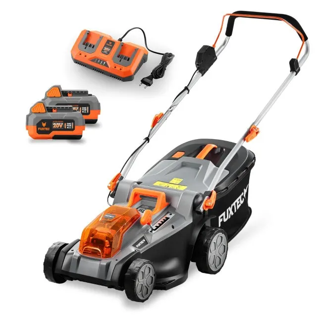 FUXTEC Tagliaerba elettrico a batteria 40V (2x20V) E2RM43 Set batterie e caricabatterie - Larghezza di taglio 43cm, Altezza di tagli