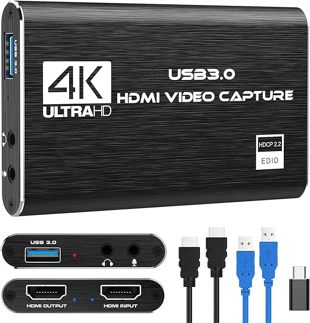 4K HDMI Capture Card for Streaming, Full HD 1080P 60FPS USB 3.0 Cam Link Game Audio Video Capture Card, Work with Camera/Nintendo Switch/Xbox/PS4/PS5/PC/OBS (Black)