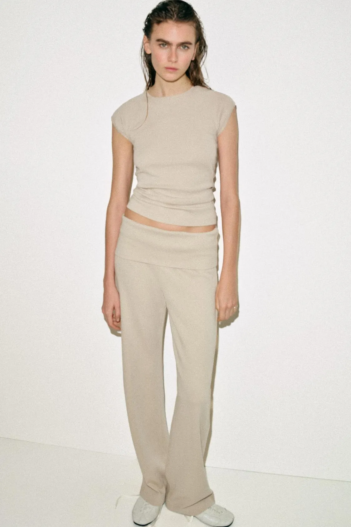 WASHED-EFFECT INTERLOCK TROUSERS