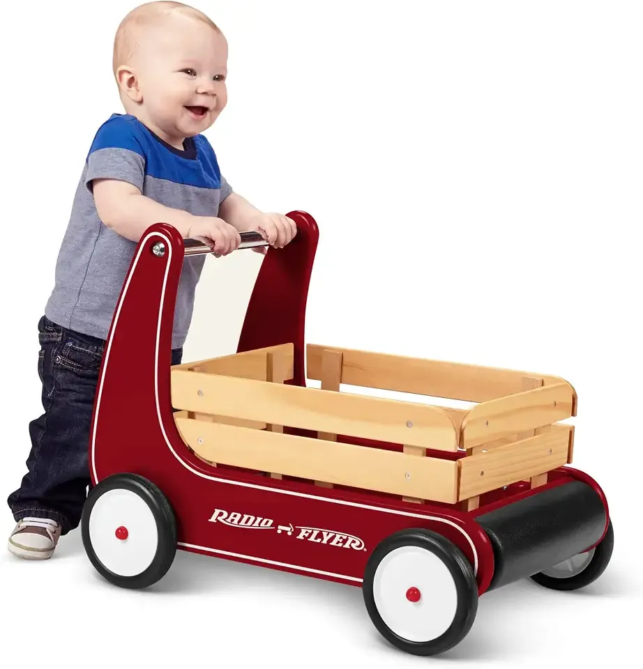 Radio Flyer Classic Walker Wagon, for Kids 1-4 Years Old, Red | Resistance Clickers to Control Speed, Baby Push Walker with Furniture Bumper, For Indoor Play