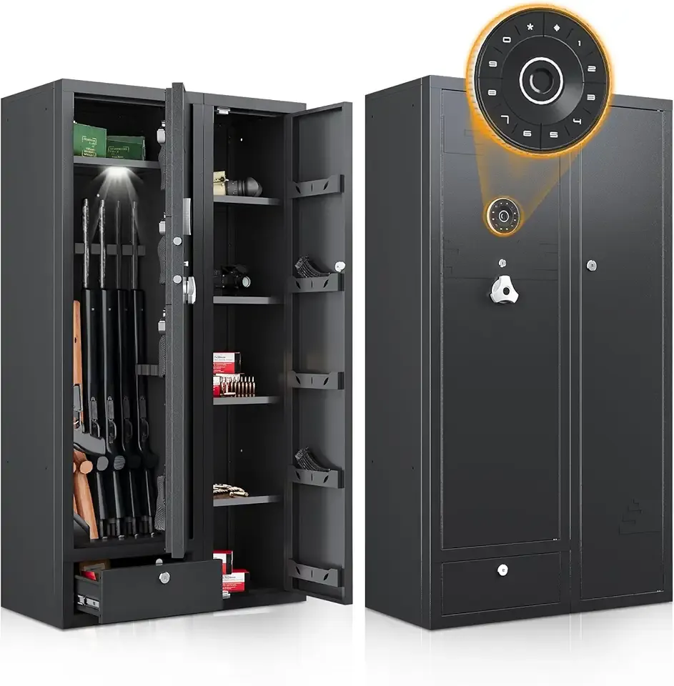 KAER Large Gun Safes for Home - Rifle, Pistol & Shotgun Cabinet with Drawer and Removable Shelf