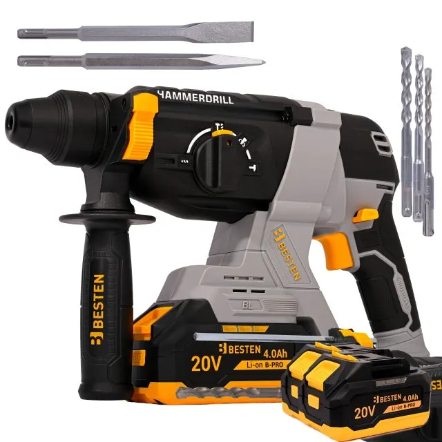 Martello tassellatore a batteria SDS+ 20V 2J con motore brushless + 2x 4.0Ah BESTEN BE-2904