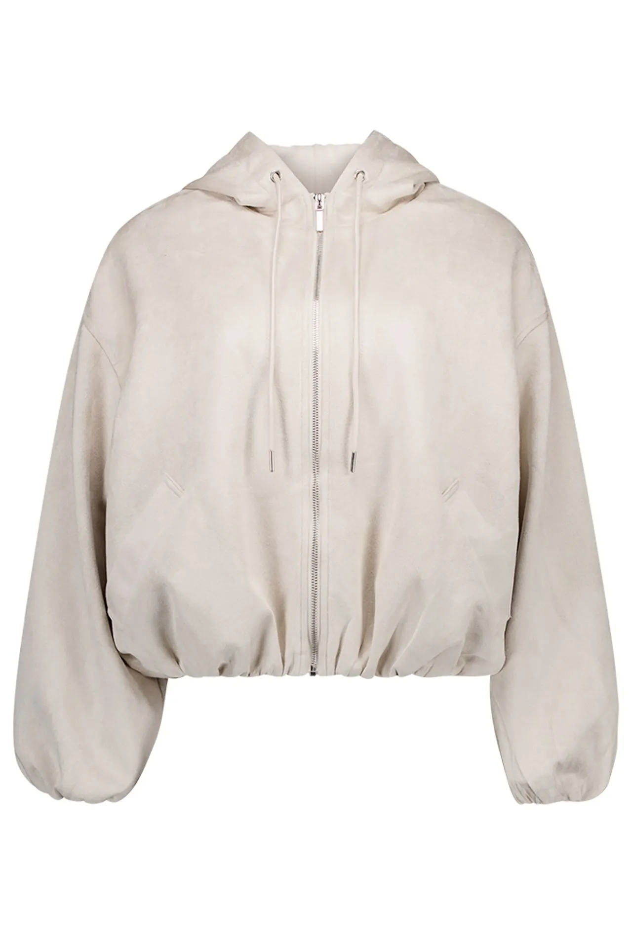 Licht zandkleurige bomberjas met capuchon