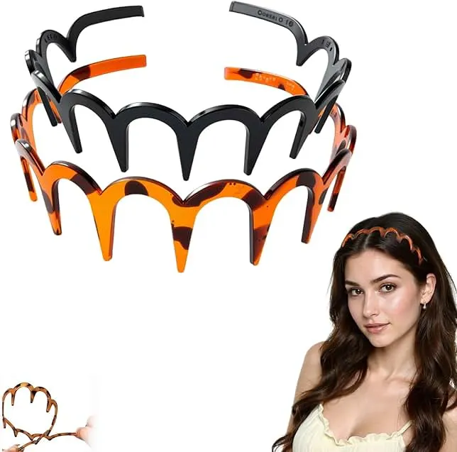 2026 New 2PC U Shape Fashion Tooth Hair Comb Headband, High Cranium Head Bands for Women's Hair, Zig Zag Headbands for Women, Wavy Teeth Hairs Hoop for Women Girls Hairs Accessory Styling (Mix 2, M)