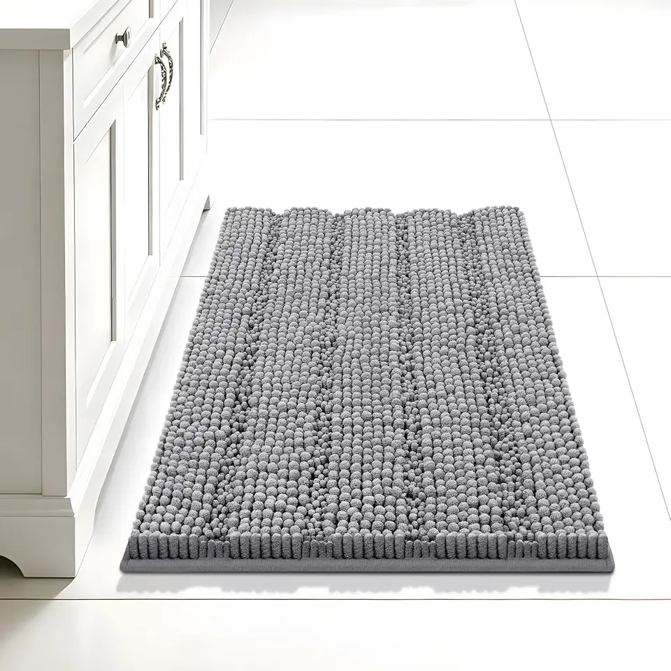Bcoimo 24"×17" Chenille Bath Mat – Non-Slip with Backing Bath Rug Ultra-Absorbent and Machine Washable Bathroom Mat Quick-Dry Design. Ideal for Bathroom and Tub Areas