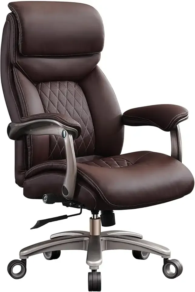 Big and Tall Office Chair with Wide Area Armrest, Reclining Desk Chair with Adjustable Lumbar Support, PU Leather High Back Ergonomic Executive Computer Chair