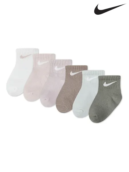 Nike Multi Muted Colours Infant Swoosh Ankle Socks 6 Pack