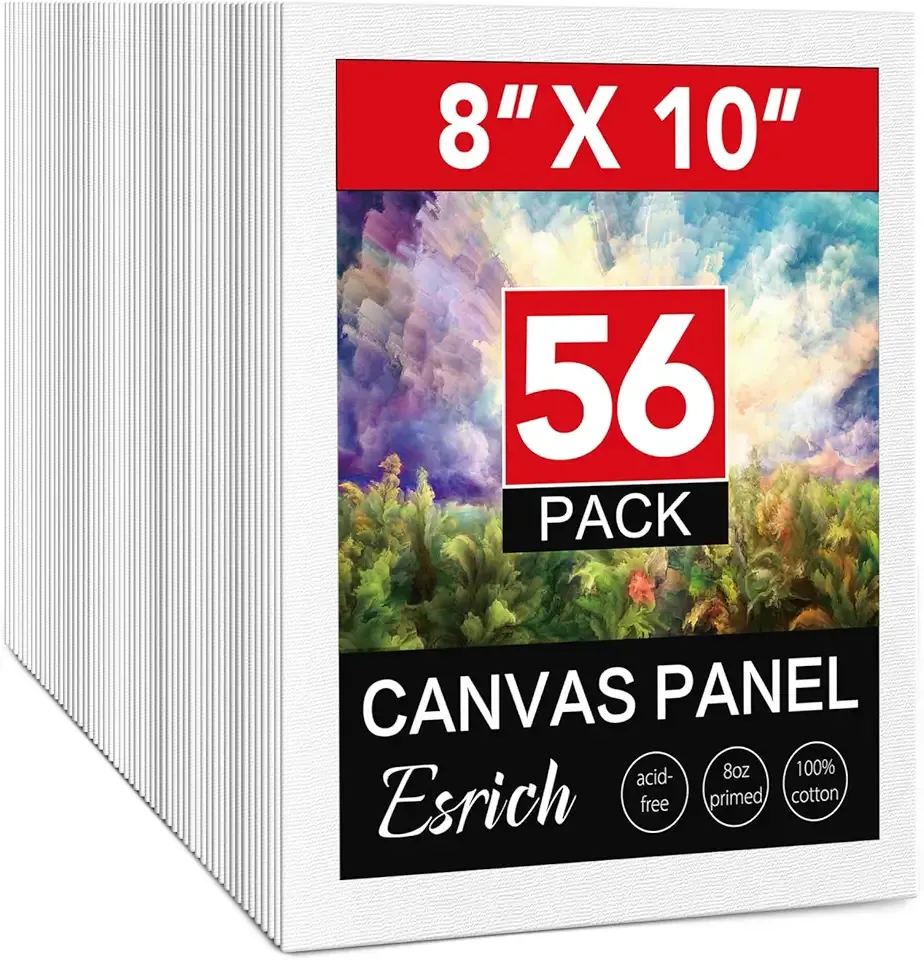 ESRICH Canvas Boards for Painting 8x10 Inch, 56 Pack Bulk 8x10 Inch Canvases for Painting- Cotton Canvas Panels for Oil, Acrylic & Watercolor Painting.