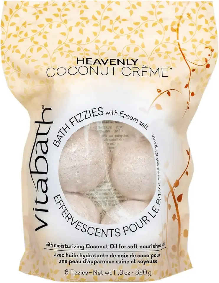 Vitabath Heavenly Coconut Crème Bath Fizzies with Epsom Salt Relax Nourish Unwind Body & Mind Calming Aromatherapy for Muscle Soreness & Reviving Skin Nourishment - 6 Count