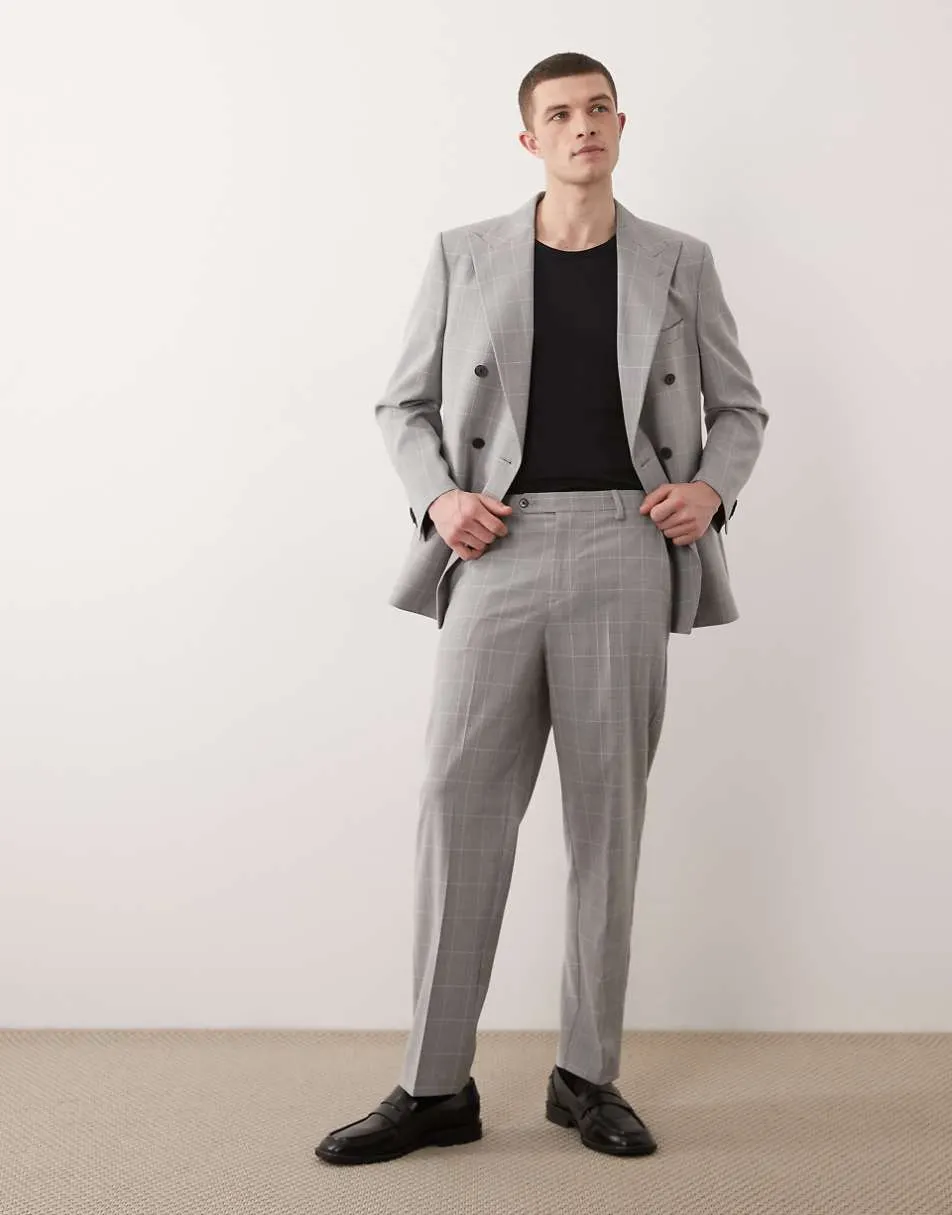 ASOS DESIGN relaxed tapered suit trousers in grey glen check