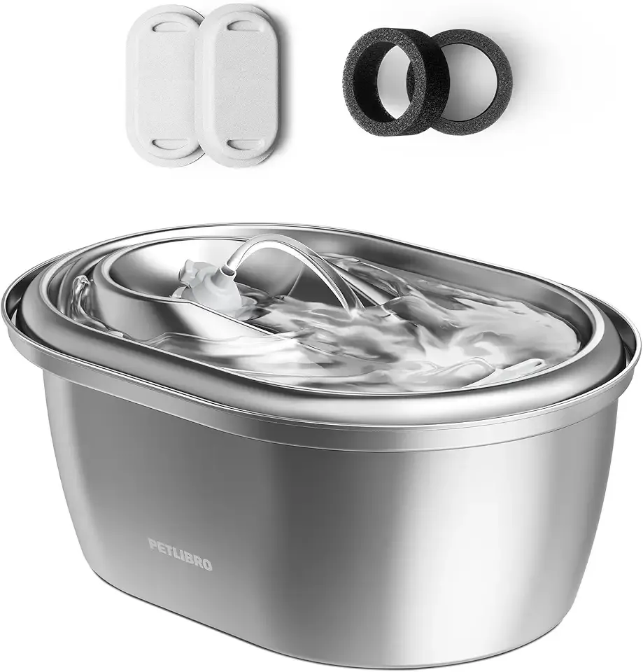 PETLIBRO Stainless Steel Cat Water Fountain, 101oz/3L Automatic Water Dispenser for Cats Indoor, Quiet Pet Water Dispenser with 2 Filters, Adjustable Flow Cat Fountain Also for Small Dogs
