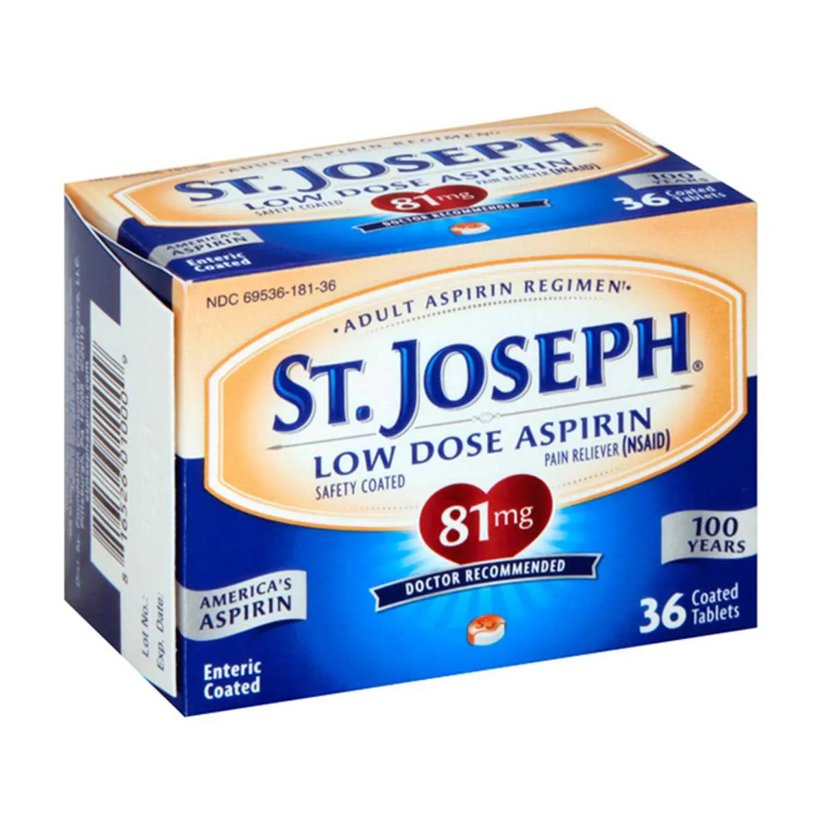 St. Joseph Low Dose Aspirin, 81mg Coated Tablets, 36 ct