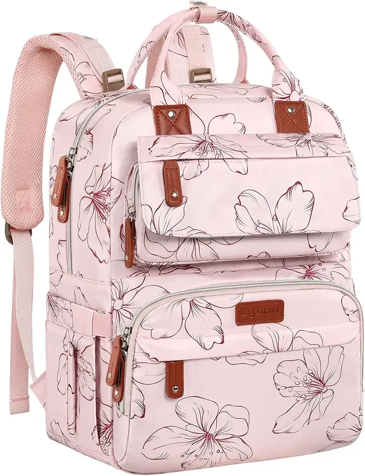 Diaper Bag Backpack, Baby Girl Diaper Bag for Mom, Large Pink Floral Diaper Bag Backpack for Girls, Waterproof Mom Backpack for Work Travel Holiday with Insulated Pockets and Stroller Straps