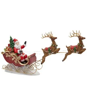 Papá Noel sentado con trineo y renos decoración navideña h 39 cm