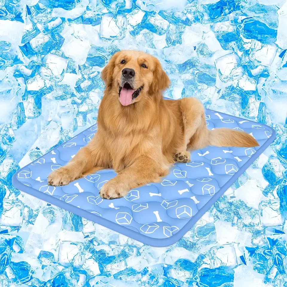 Rywell Dog Cooling Mat 2.0, Ocean Blue,44" x 32" Thick & Durable Cooling Mat for Extra Large Dogs, Long-Lasting Cool with Waterproof & Color-Changing Arc-Chill Tech (Q-Max>0.5) Washable& Non-Toxic