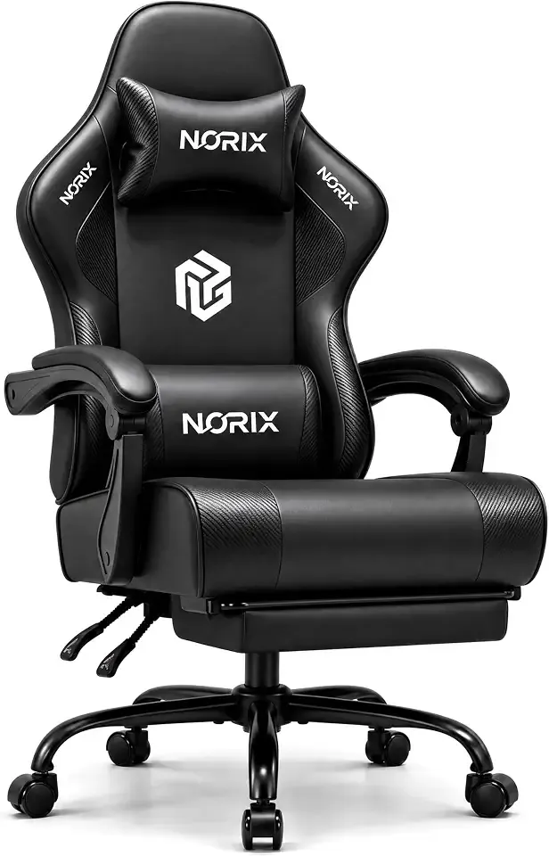 Video Gaming Chair for Adults with Footrest, Ergonomic Computer Chair,Black | 21-Inch Wide Seat, 330 lb Heavy Duty Load Capacity, Headrest, Adjustable Height, Reclining Backrest for Office or Gaming