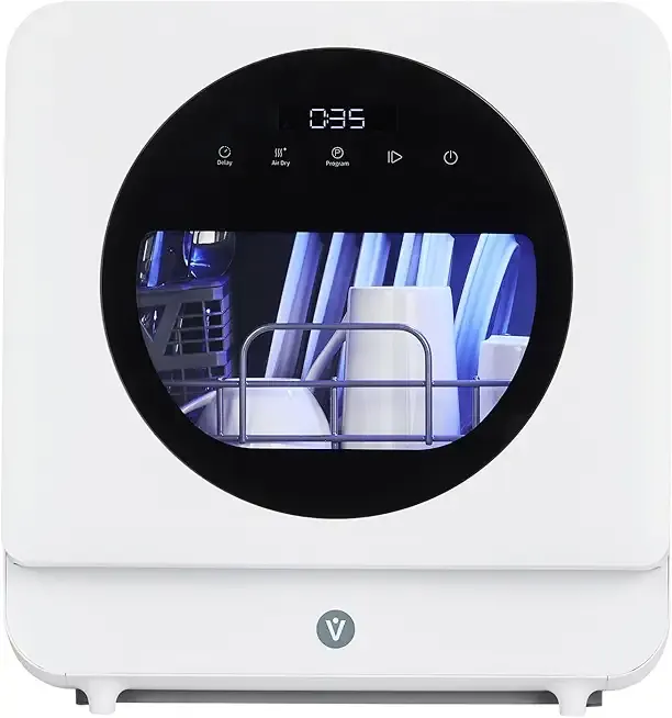 Countertop Dishwasher Compact Portable Dishwasher with 6 Washing Programs | 5.3L Water Tank & Hot Air Dry Function | 24H Delayed Start | LED Light | Mini Dishwasher for Apartment, Dorm, RV