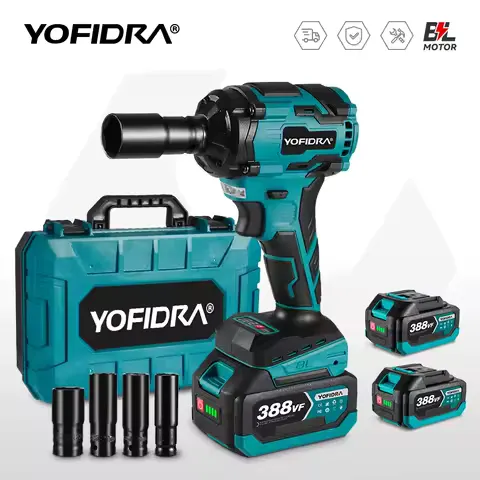YOFIDRA 1/2" 1000N.M Brushless Electric Impact Wrench Handheld Cordless Car Screwdriver Drill Socket Set For Makita Battery Pin