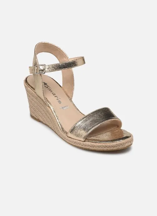 Sandalen met sleehak en plateau 28300-42 dames goud en brons