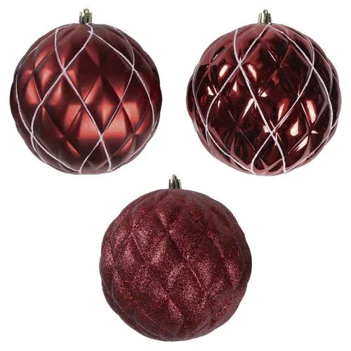 Enchanted Forest® 130mm Dark Red Mixed Texture Shatterproof Ornaments - 3 Pack