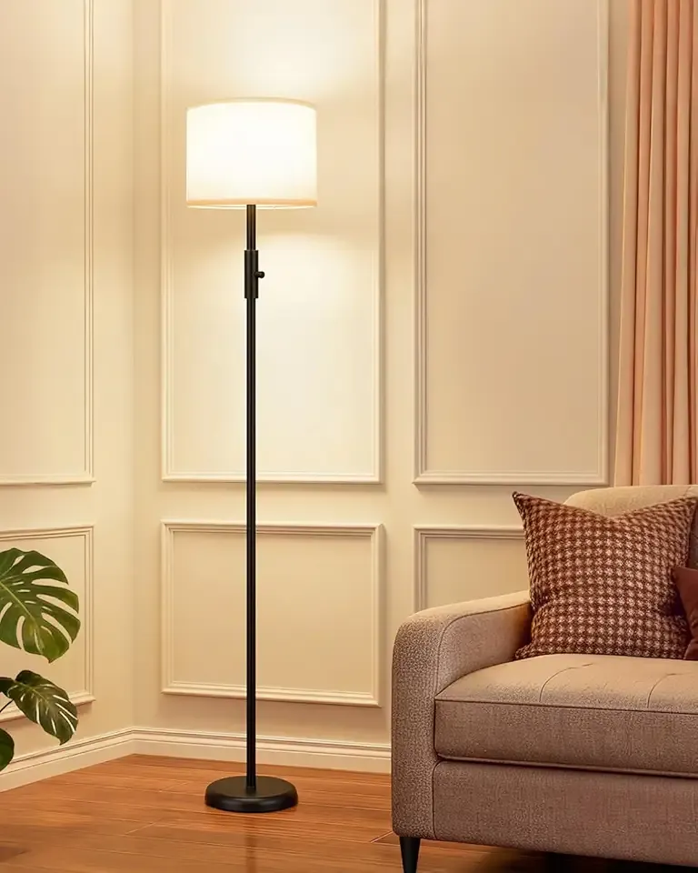 【Upgraded】 Dimmable Floor Lamp for Living Room,1000 Lumens Bulb Included, Modern Floor Lamps Simple Design with Linen Shade, Tall Standing Lamp for Bedroom Office Dining Room, Black Pole Lamp