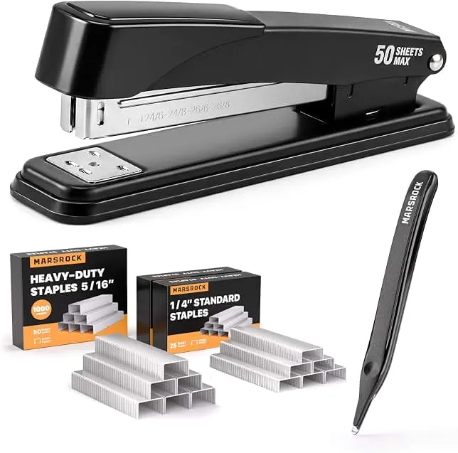 Marsrock Heavy Duty Stapler for Desk with 50 Sheet, 3000 Staples, Black | Office Stapler, Classroom Stapler, Teacher Stapler, Full Strip Desktop…