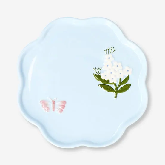 Blue floral plate with butterfly - 18 cm