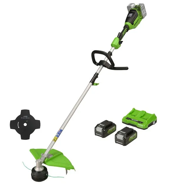 Greenworks 48V (2x24V) Tagliabordi a Batteria x Giardini Medio-Piccoli, Ampiezza Taglio 40cm, Erogazione a Pressione Doppio Filo Nylon 2mm, 2x Batteri