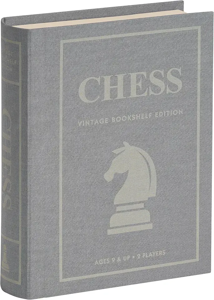 WS Game Company Chess Vintage Bookshelf Edition, Classic Strategy Game Set in Linen Wrapped Book Box & Slipcase - Full Size Folding Board, Wooden Pieces - Chess Sets for Adults & Kids, Ages 9+