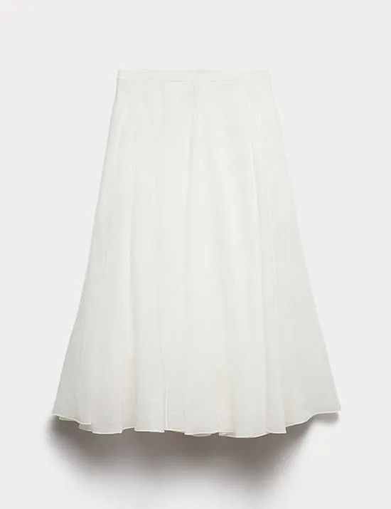 Pure Ramie Godet Midi Skirt