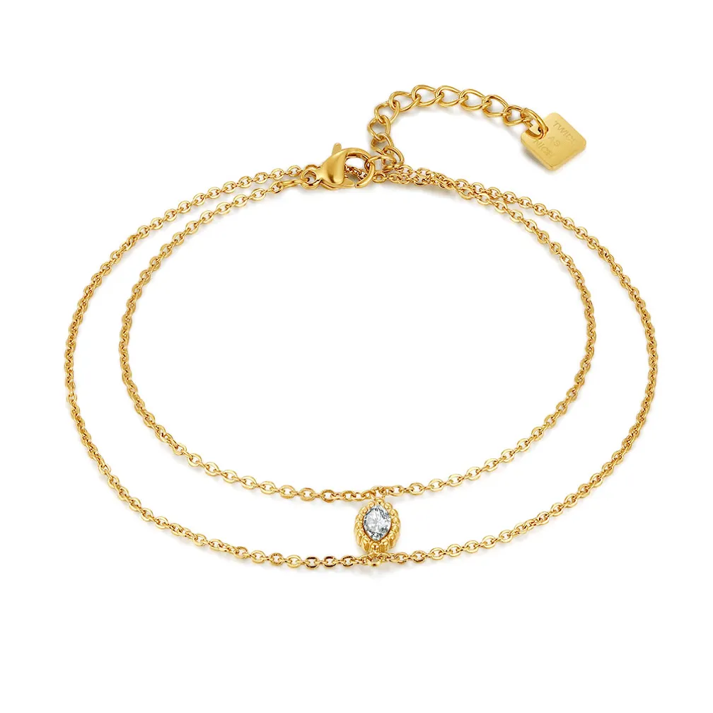Armband in edelstaal, dubbele ketting met zirkonia