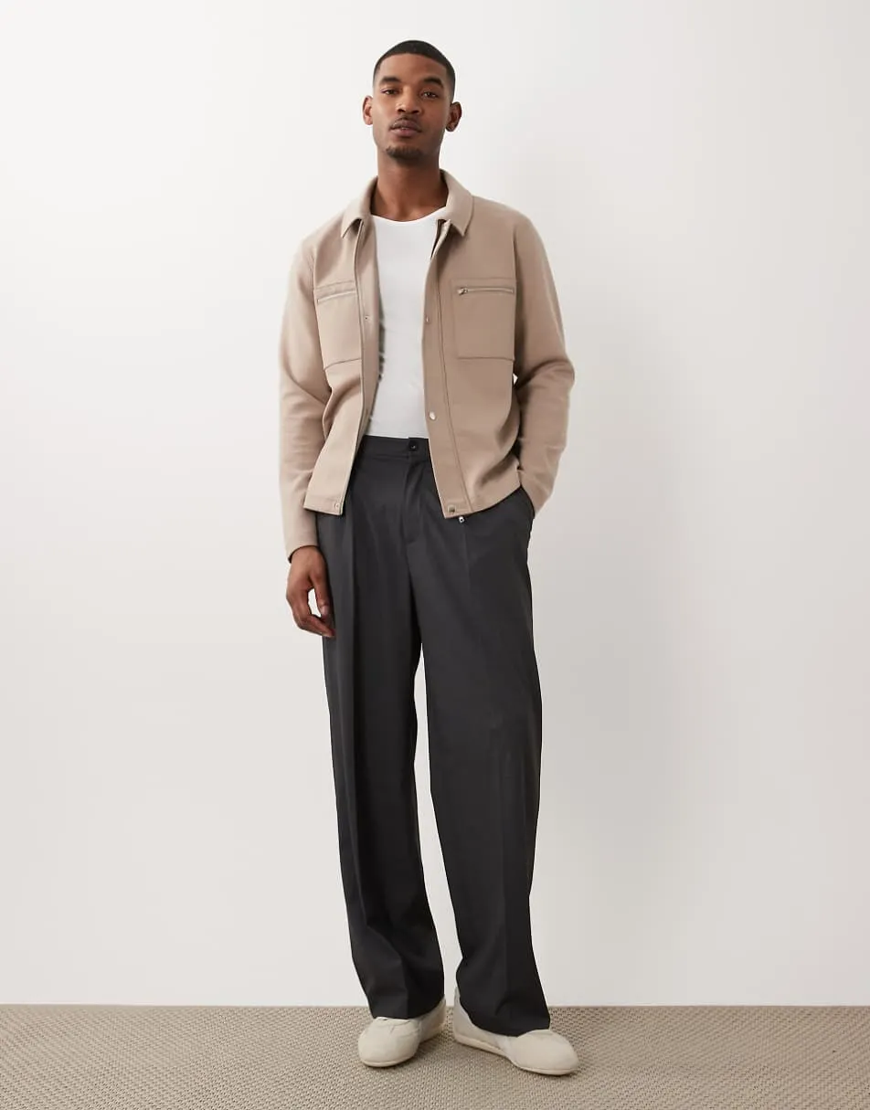 ASOS DESIGN shacket with chest pockets in beige