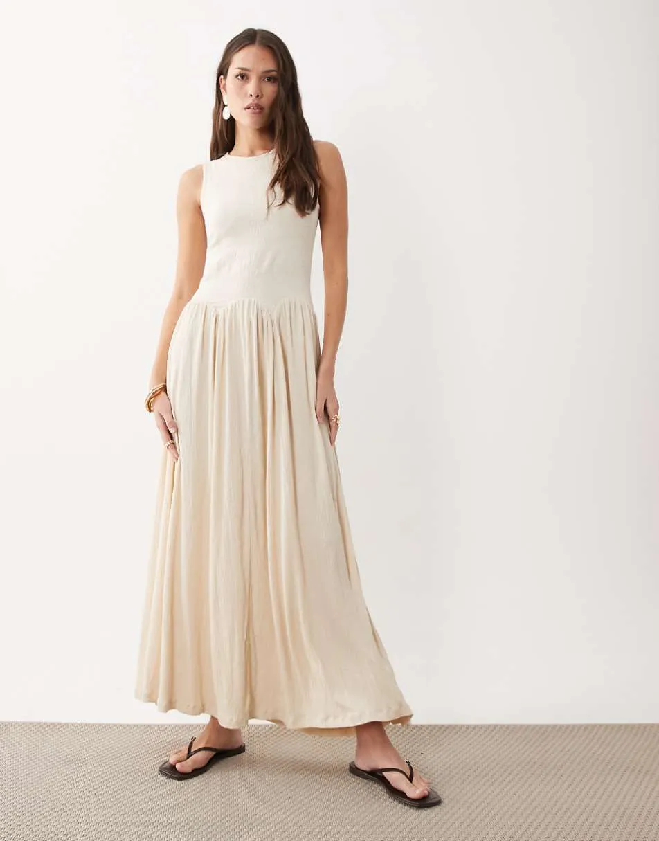 ASOS DESIGN colour block crinkle midi dress in cream