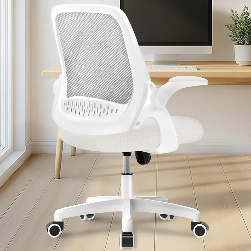 Office Desk Computer Gaming Ergonomic Chair with Lumbar Back Support Adjustable Height Swivel Wheels Flip-up Arms Mesh Chair for Home or Office (Ivory)