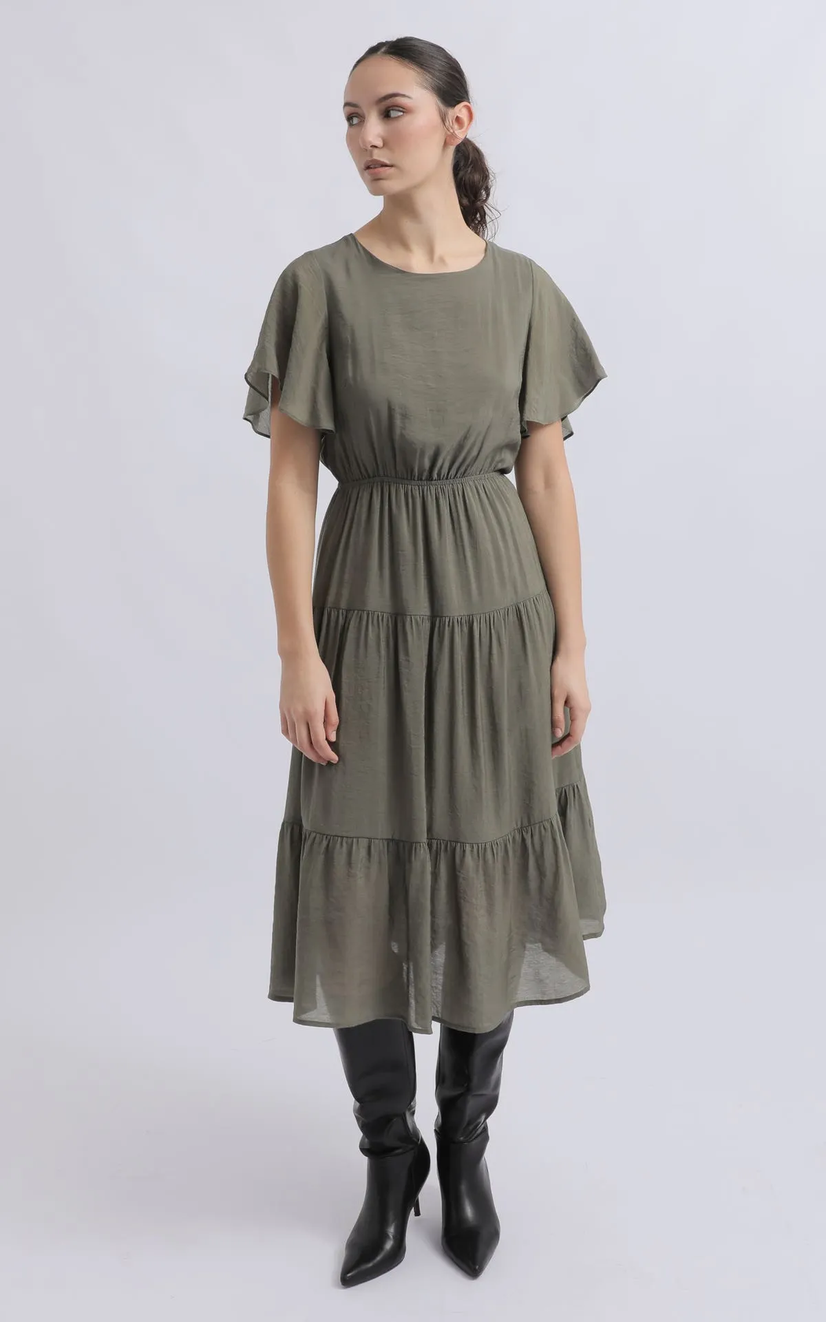 Voile Flutter Tier Midi Dress